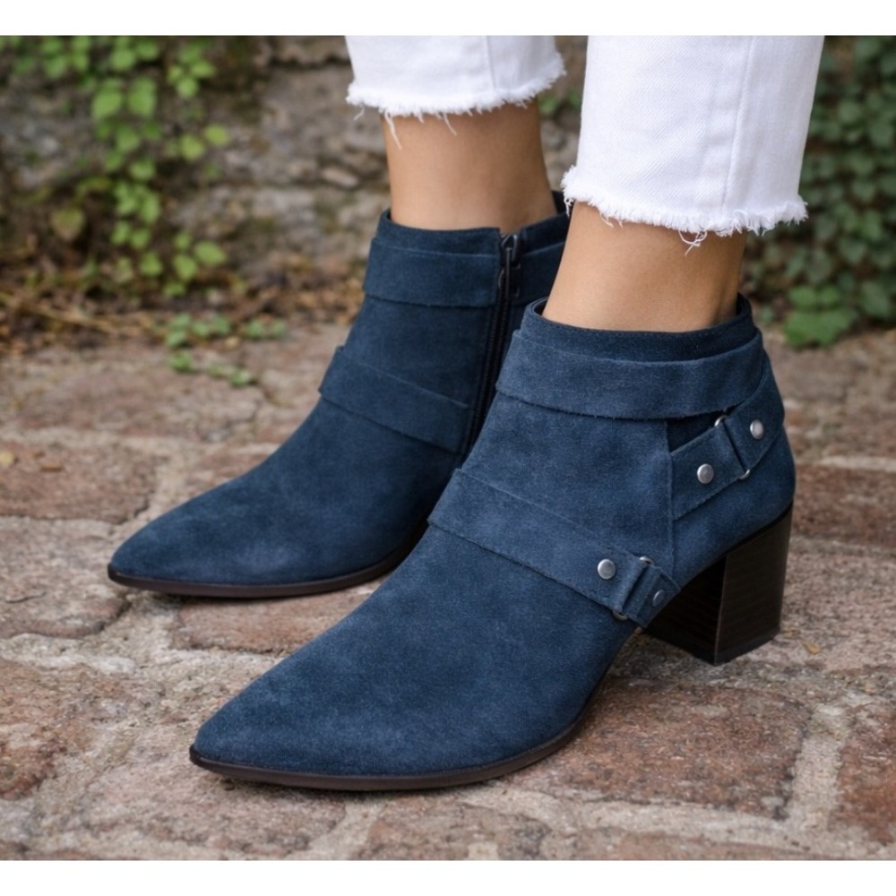 SOLE/SOCIETY Steel Blue‎ Suede Dariela Ankle Boots, 11